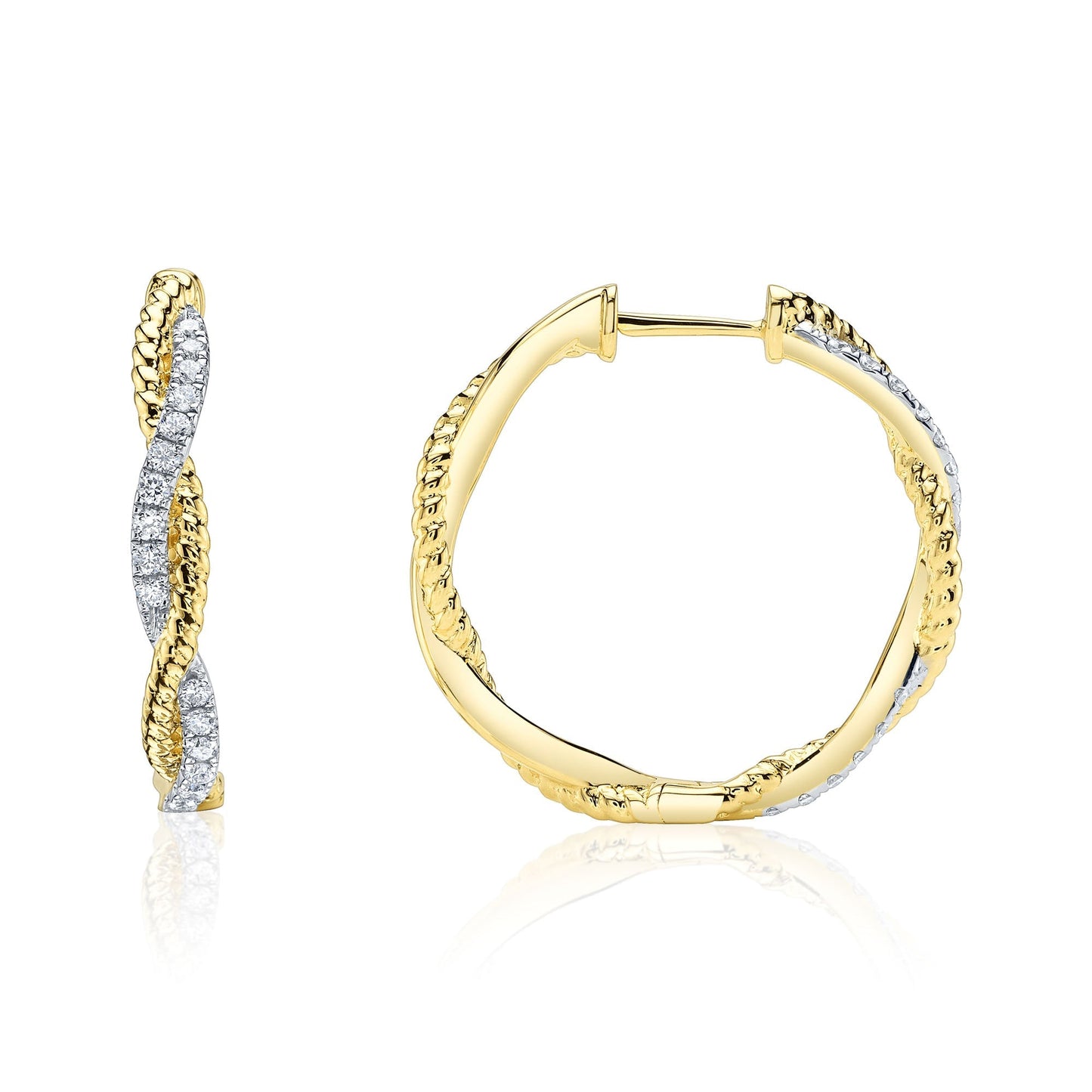 0.42CT 14K Y/G DIAMOND TWISTED HOOP EARRING