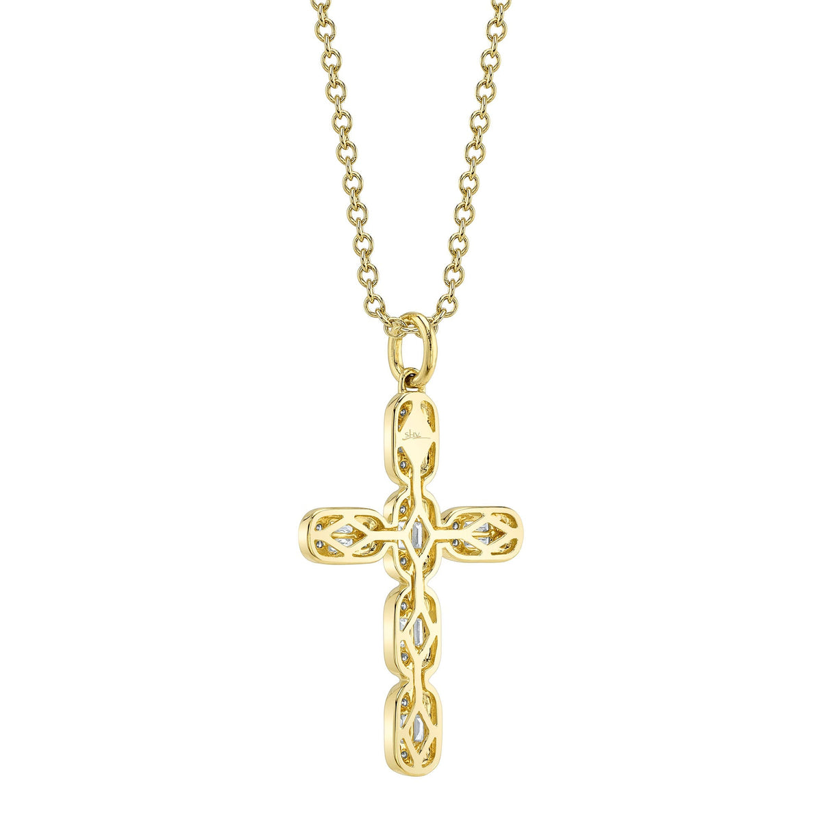 0.30CT 14K Y/G DIAMOND BAGUETTE CROSS NECKLACE