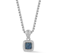 JAI Sterling Silver Basketweave Gestone Pendant Necklace - Blue Sapphire