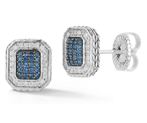JAI Sterling Silver Diamond Pave Sapphire Sukothai Earrings - Blue Sapphire