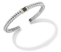 JAI 14K Gold & Sterling Silver Basketweave- Black Spinel Bracelet
