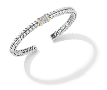 JAI 14K Gold & Sterling Silver Pave Diamond Basketweave Bracelet