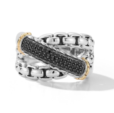 JAI Sterling Silver & 14K Gold Cross-Over Ring - Black Spinel