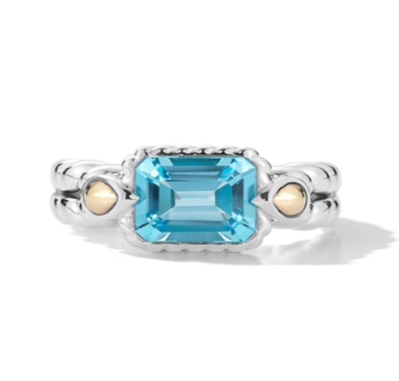 JAI Sterling Silver & 14K Emerald Cut Gemstone Ring - Swiss Blue Topaz