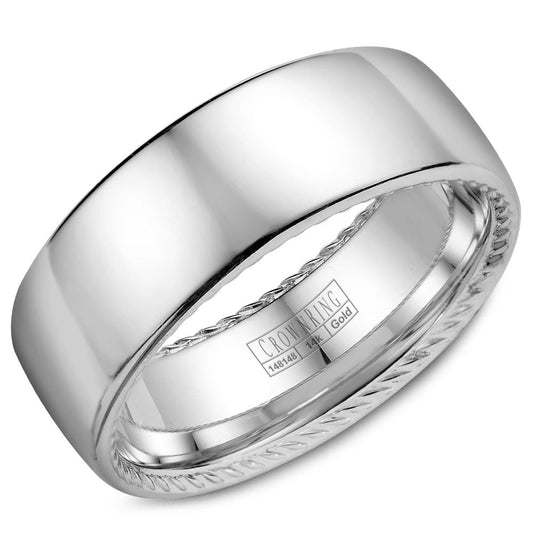 CrownRing 8MM Wedding Band with Polished Finish & Rope Detailing WB-012R8W