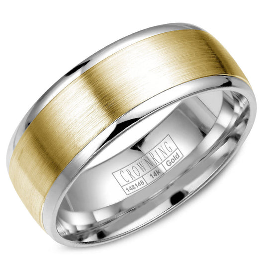 CrownRing 8MM White Gold Wedding Band with Yellow Gold Brushed Center WB-7068