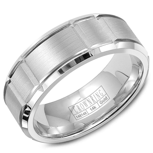CrownRing 8MM Wedding Band with Brushed Center and Line Detailing WB-9121SP