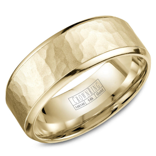 CrownRing 8MM Yellow Gold Wedding Band with Hammered Center WB-9968Y