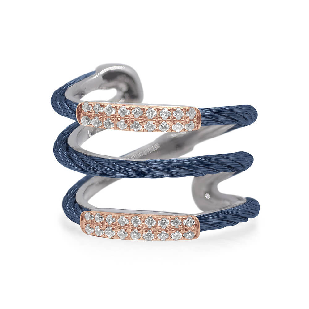 ALOR Blueberry Cable Channel Bar Ring with 18kt Rose Gold 02-24-1311-11