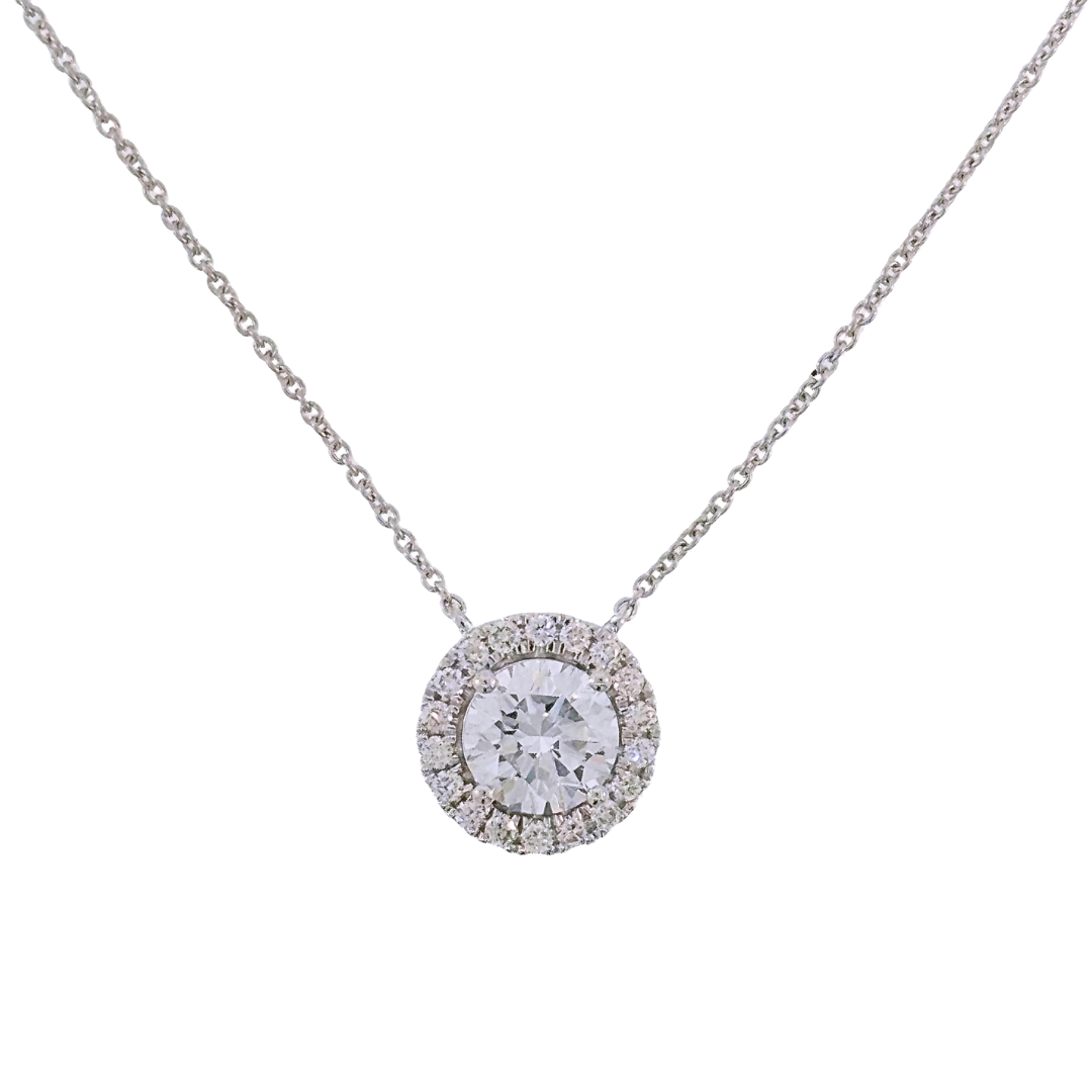 14K White Gold Lab Grown Diamond Halo Necklace