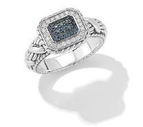 JAI Sterling Silver Pave Sapphire Sukothai Ring - Blue Sapphire