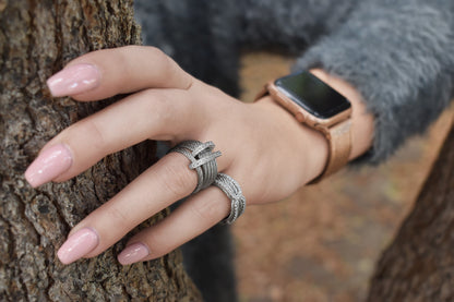 Grey Cable Double Arch Over Twist Ring with 18K Gold & Diamonds