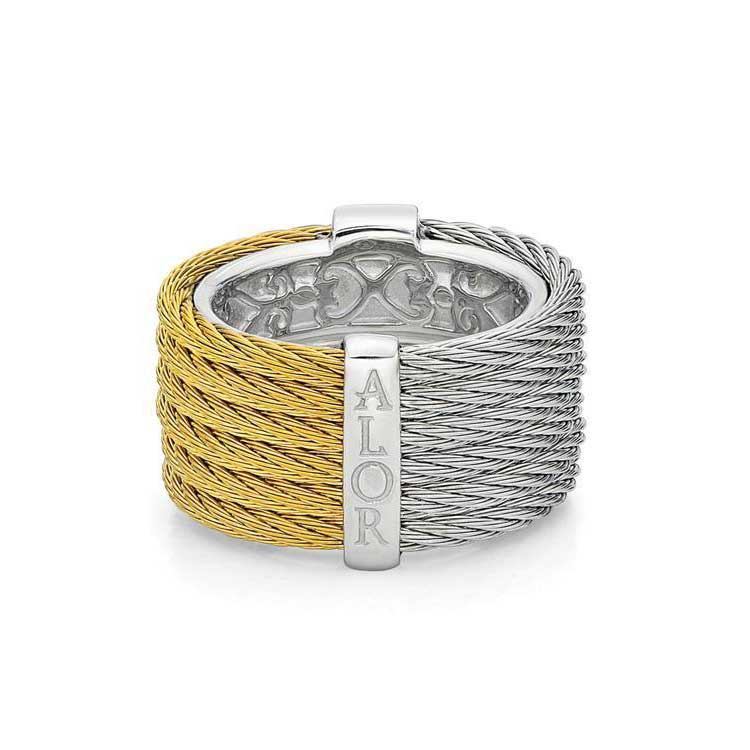 ALOR Yellow & Grey Cable Colorblock 18kt White Gold & Diamonds Ring 02-34-S615-11