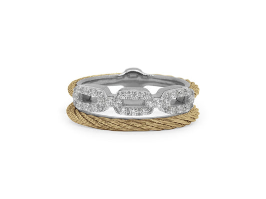 Yellow cable layered links ring with 18kt white gold & diamonds .22CT