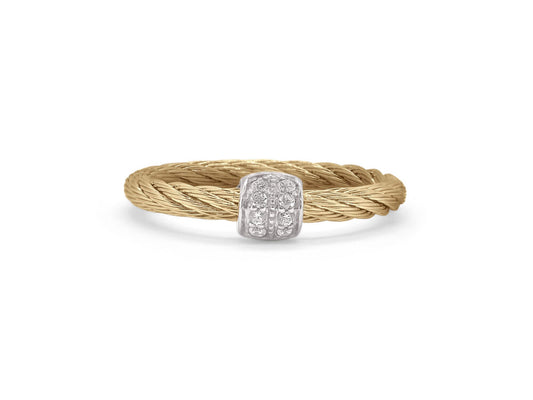 Yellow Cable Barrel Station Ring With Diamonds