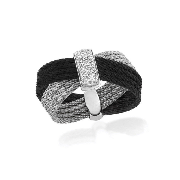 ALOR Noir 18K White Gold Black & Grey Cable Ring 02-54-0551-11