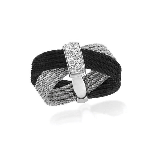 ALOR Noir 18K White Gold Black & Grey Cable Ring 02-54-0551-11