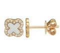 14k Yellow Gold Mop Clover Diamond Stud Earrings