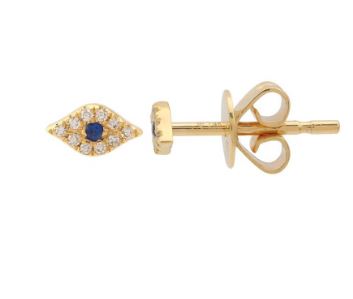 14k Yellow Gold Evil Eye Diamond Stud Earrings