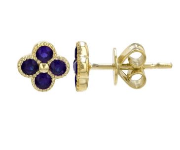 14k Yellow Gold Sapphire Clover Stud Earrings