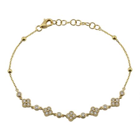 14k Yellow Gold Diamond Clover Bracelet