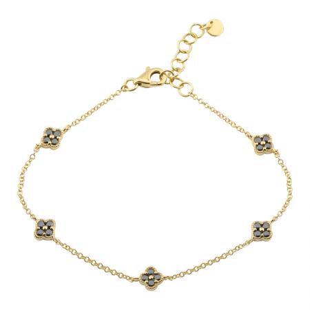 14k Yellow Gold Black Diamond Clover Bracelet