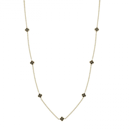 14k Yellow Gold Black Diamond Clover Necklace