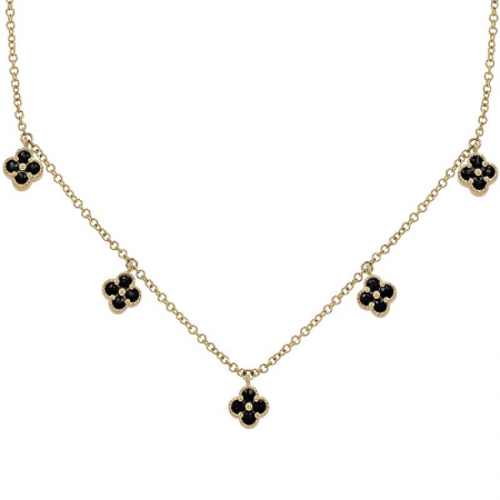 14k Yellow Gold Black Diamond Clover Necklace