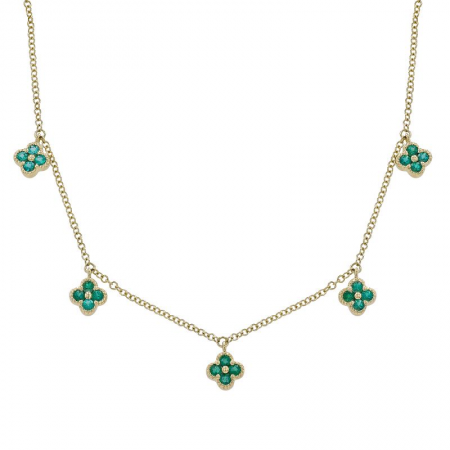 14k Yellow Gold Emeralds Clover Necklace