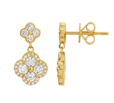 14k Yellow Gold Clover Diamond Earrings