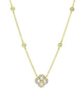 14k Yellow Gold Clover Diamond Necklace