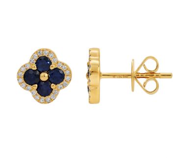 14k Yellow Gold Sapphire Clover Stud Earrings