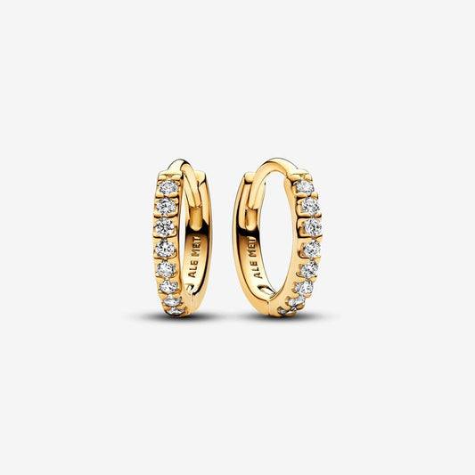 14k Gold Plated Sparkling Huggie Hoop Pandora Earrings