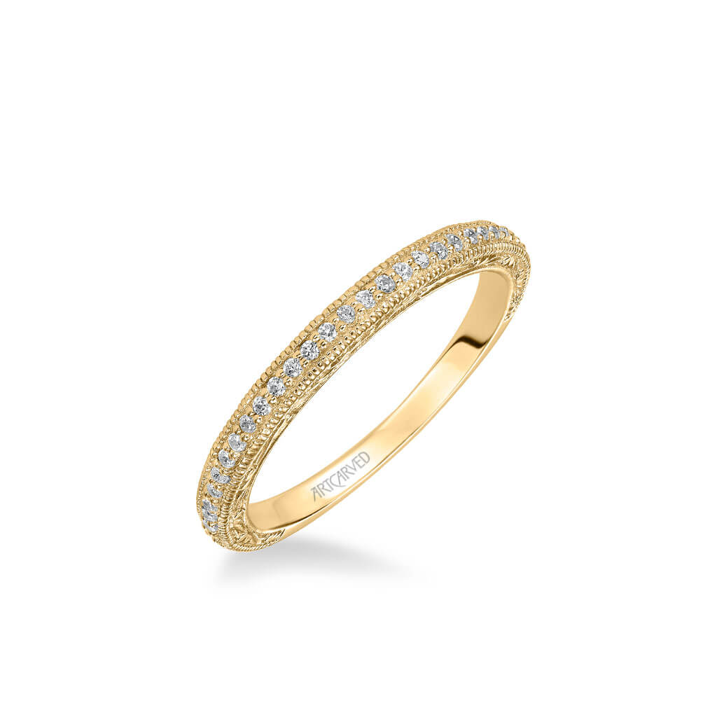 Gretchen Vintage Diamond and Milgrain Engraved Wedding Band