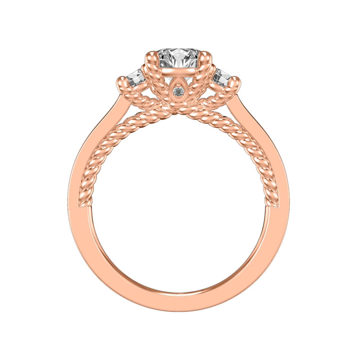 Marlow Contemporary Three Stone Rope Diamond Engagement Ring