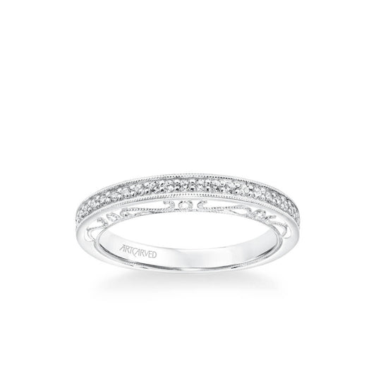 Velma Vintage Heritage Collection Diamond and Milgrain Filigree Scrollwork Wedding Band