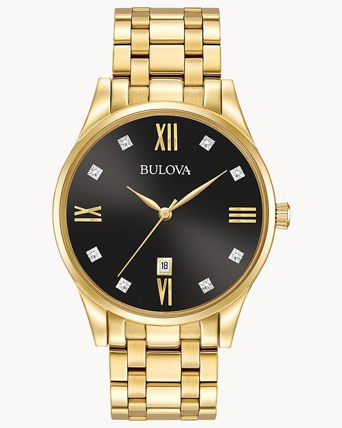 Bulova Men's Classic Stainless Steel Watch with Diamonds and Day Date