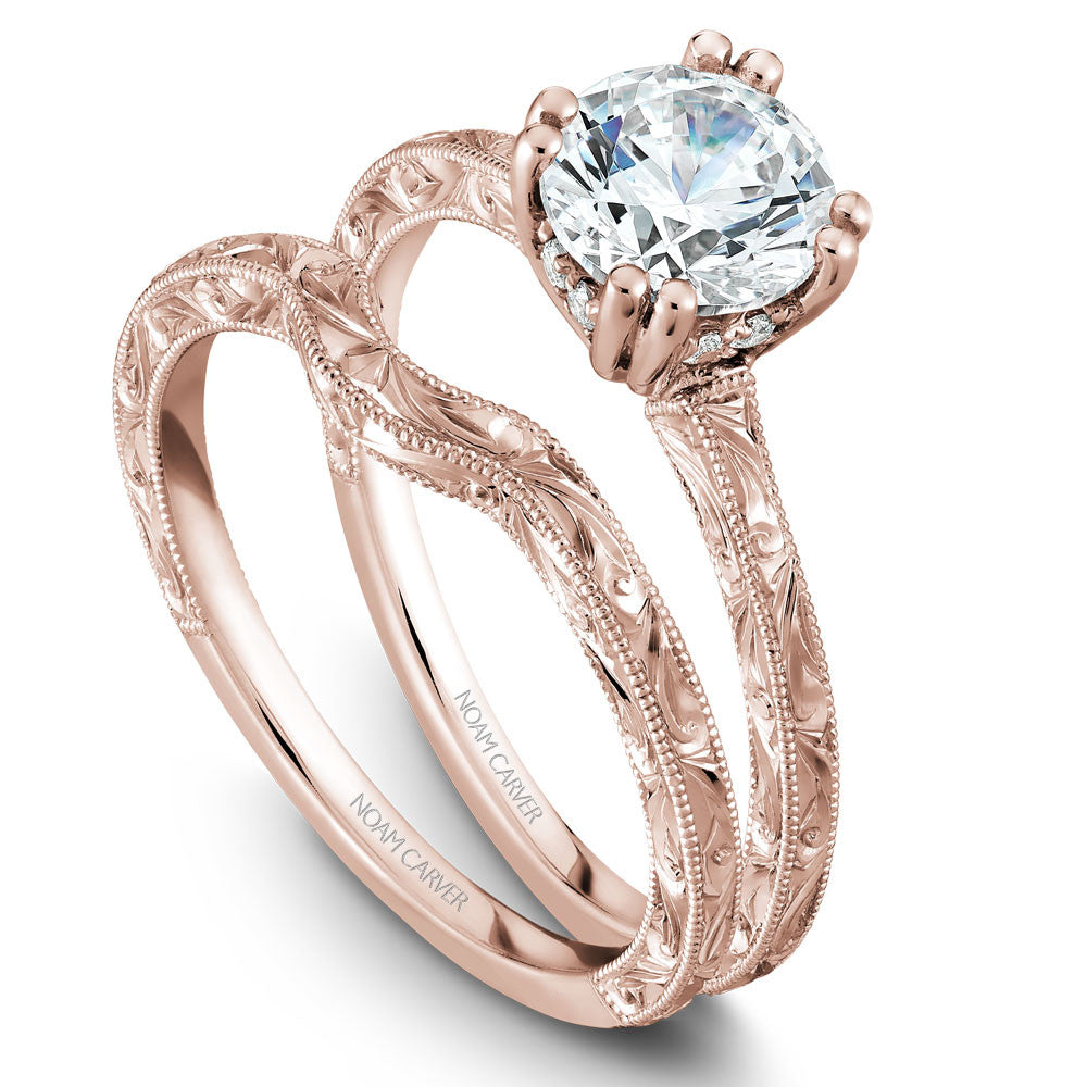 Noam Carver Hand Engraved Solitaire Engagament Ring with Diamond Peek-A-Boo Halo B004-02EA