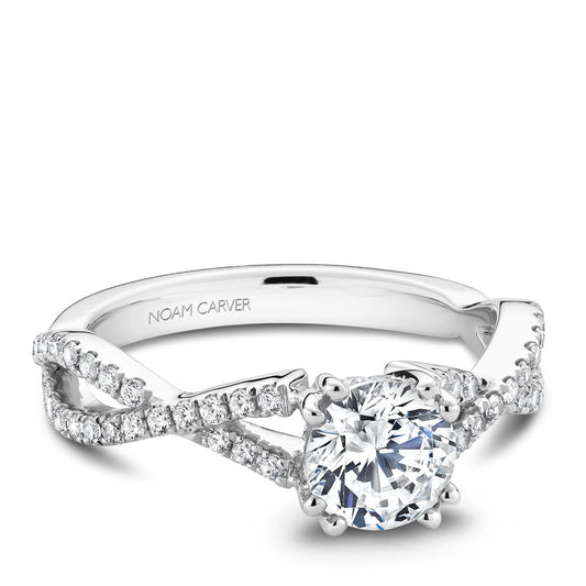 Noam Carver Twisted Shoulder Diamond Engagement Ring with Diamond Peek-A-Boo Halo B004-03A