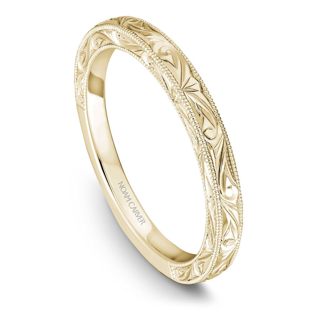 Noam Carver Hand Engraved Solitaire Wedding Band B019-02EB