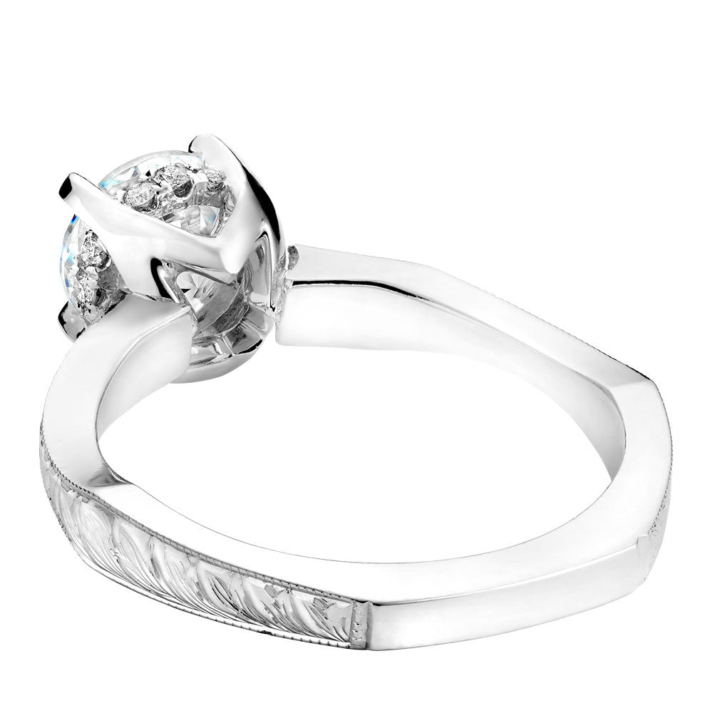 Noam Carver Hand Engraved Solitaire with Diamond Detail Setting Engagement Ring B020-04EA