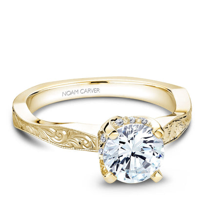 Noam Carver Hand Engraved Solitaire with Diamond Detail Setting Engagement Ring B020-04EA