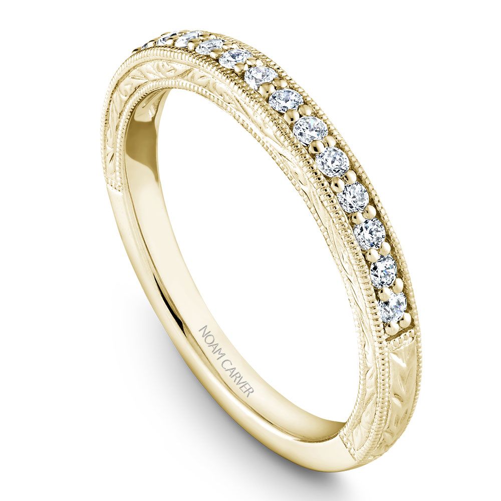 Noam Carver Hand Carved Detail Prong Set Diamond Wedding Band B174-01B