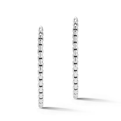 JAI Sterling Silver Box Chain Pattern 1.5" Oval Hoop Earrings