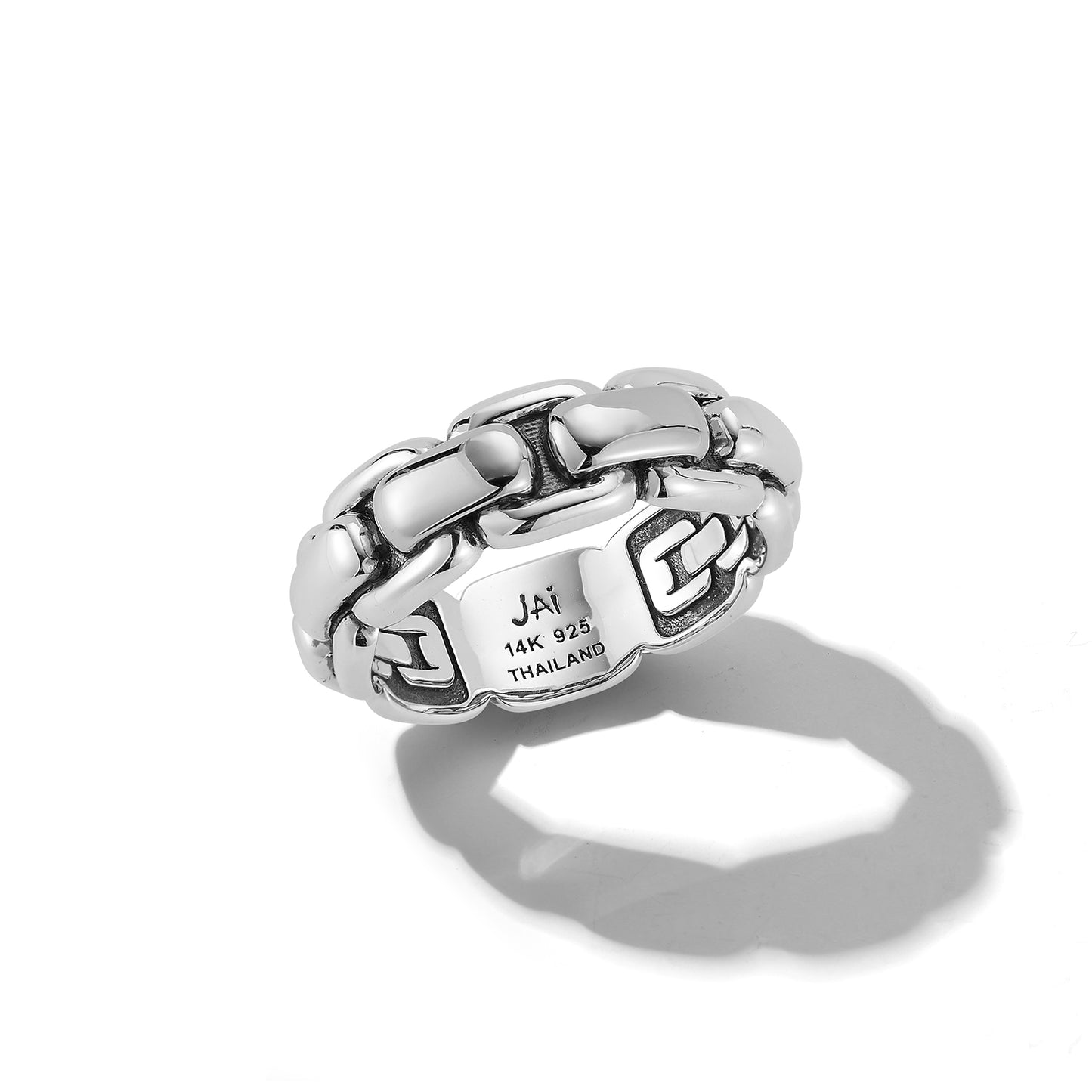 JAI Men's Sterling Silver Box Chain 8mm Band Ring