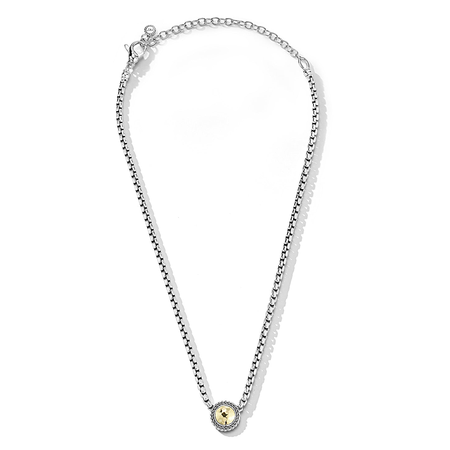 JAI Sterling Silver & 14K Gold Hammered Disk Box Chain Necklace