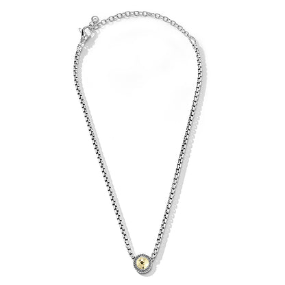 JAI Sterling Silver & 14K Gold Hammered Disk Box Chain Necklace