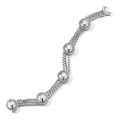 JAI Sterling Silver Multi Hammered Station Box Chain Bracelet - Silver