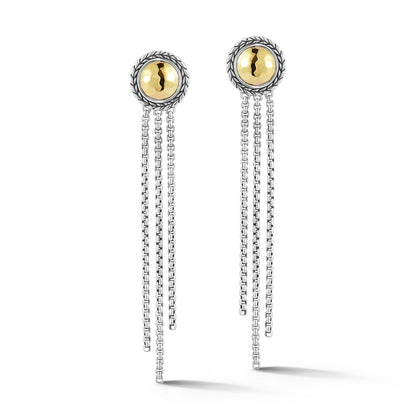 JAI Sterling Silver & 14K Gold Hammered Dangle Earrings with 2mm Box Chain Fringe