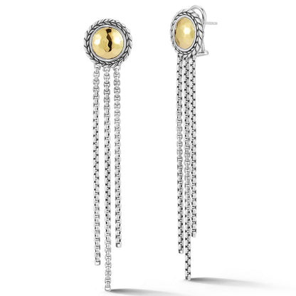JAI Sterling Silver & 14K Gold Hammered Dangle Earrings with 2mm Box Chain Fringe
